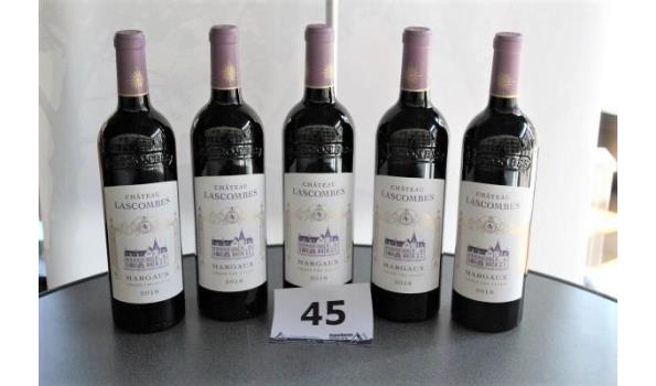 5 flessen à 75cl rode wijn, Chateau Lascombes, Margaux, 2018